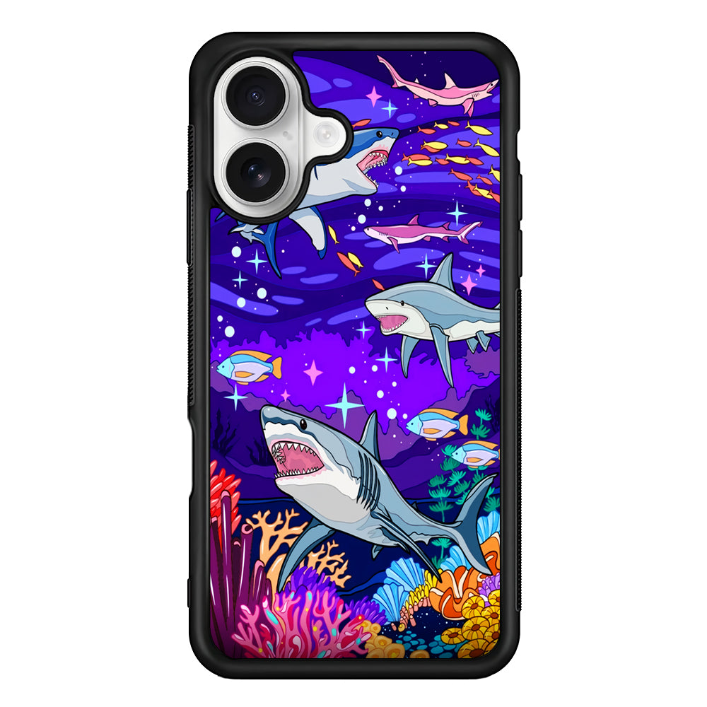 Shark Fish Cartoon iPhone 16 Plus Case | Durable Protective Rubber Cover