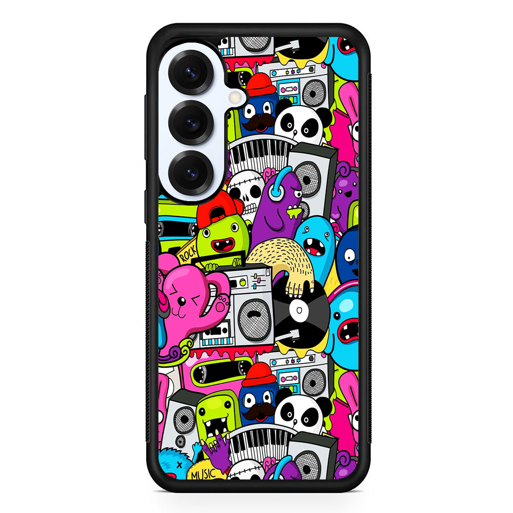 Doodle Monsters Music Pattern Samsung Galaxy S25 Plus Case | Slim Rubber Cover for Samsung Galaxy S25 Plus