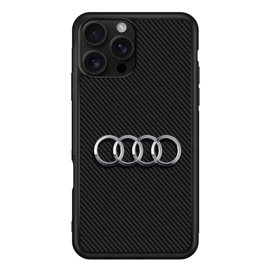 Audi Metal Against a Dark Carbon iPhone 16 Pro Case | Slim Rubber Case for iPhone 16 Pro
