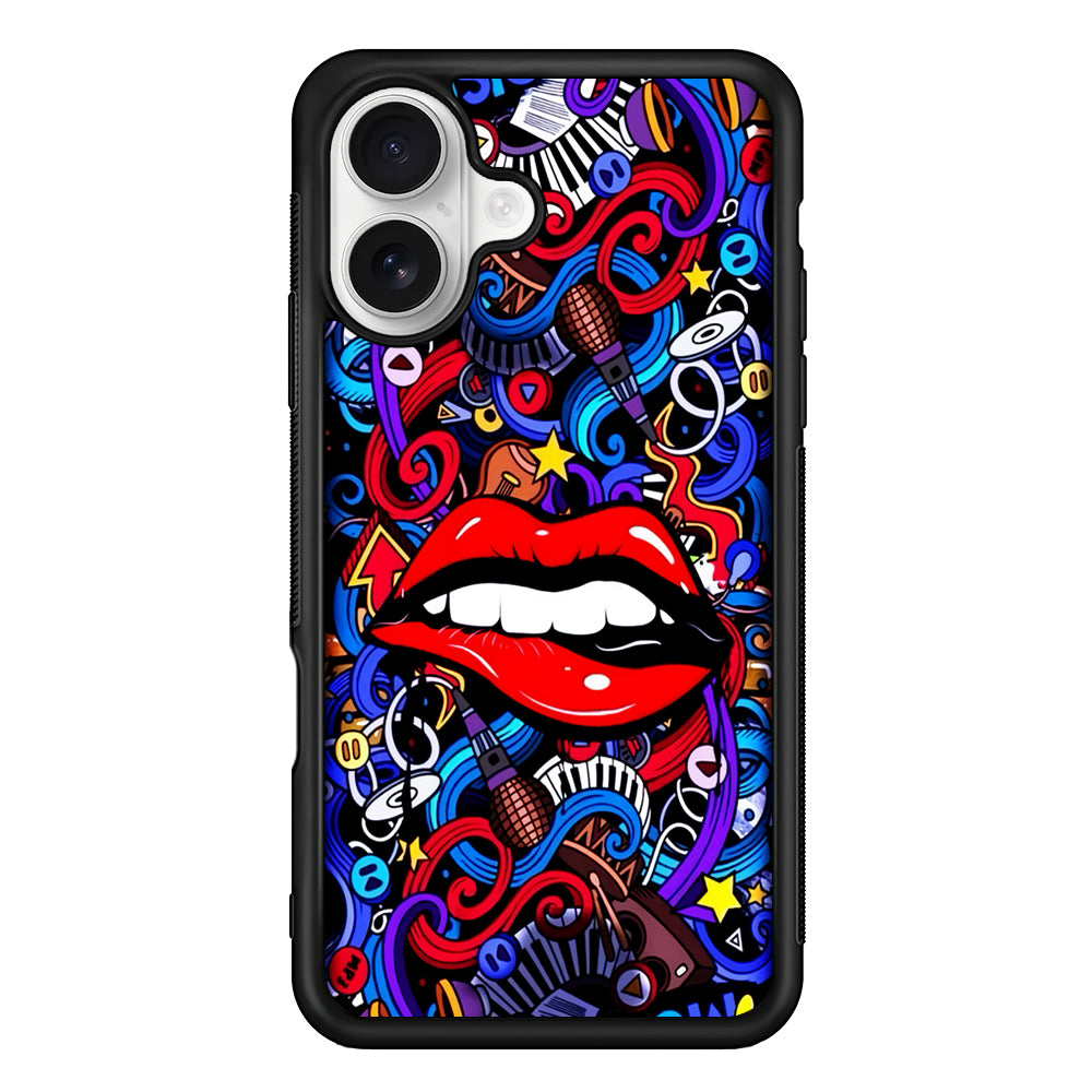 Lips Love Music Graffiti iPhone 16 Plus Case | Durable Protective Rubber Cover