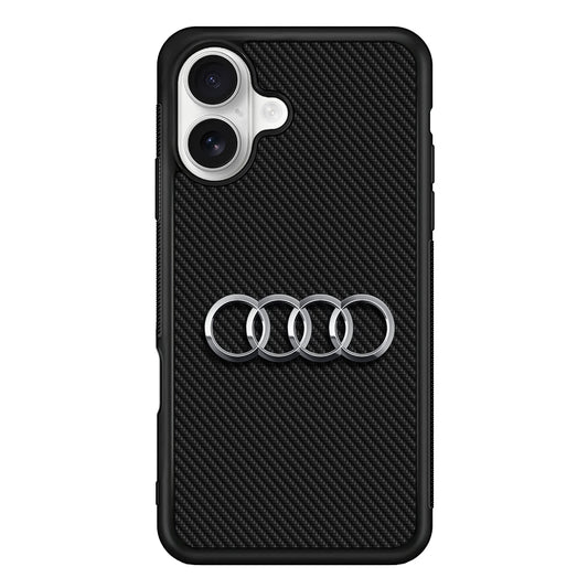 Audi Metal Against a Dark Carbon iPhone 16 Plus Case | Slim Rubber Case for iPhone 16 Plus