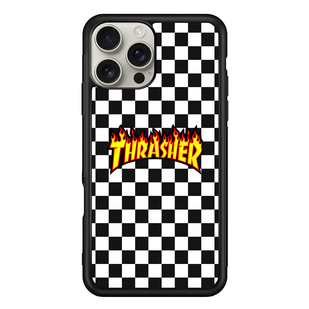 Thrasher Chess Pattern iPhone 16 Pro Max Case | Slim Rubber Case for iPhone 16 Pro Max