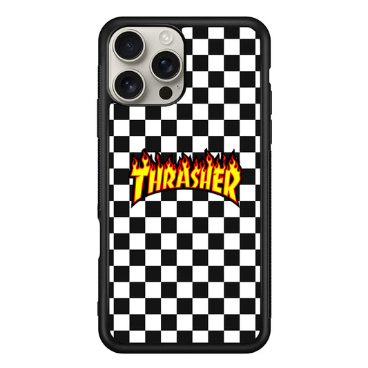Thrasher Chess Pattern iPhone 16 Pro Max Case | Slim Rubber Case for iPhone 16 Pro Max