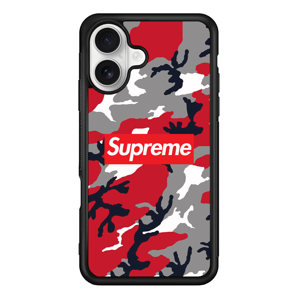 Supreme Camo Red iPhone 16 Plus Case | Slim Rubber Case for iPhone 16 Plus