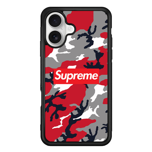 Supreme Camo Red iPhone 16 Plus Case | Slim Rubber Case for iPhone 16 Plus