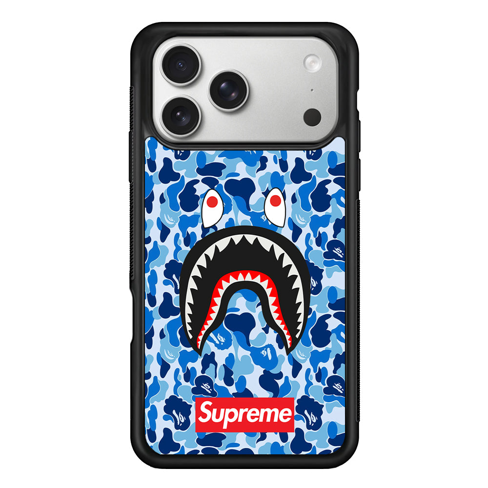 Bape Supreme Blue Camo iPhone 17 Pro Case | Slim Rubber Case for iPhone 17 Pro
