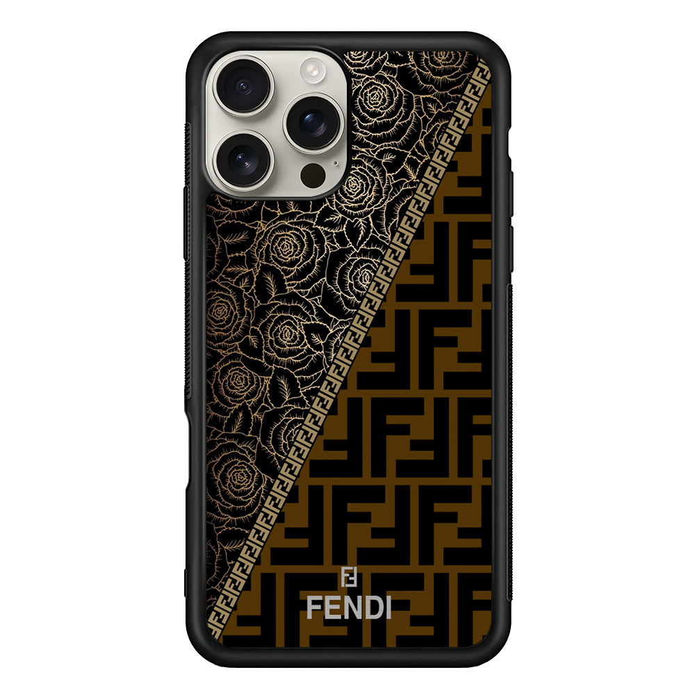 Fendi Slices Black Rose iPhone 16 Pro Max Case | Slim Rubber Case for iPhone 16 Pro Max