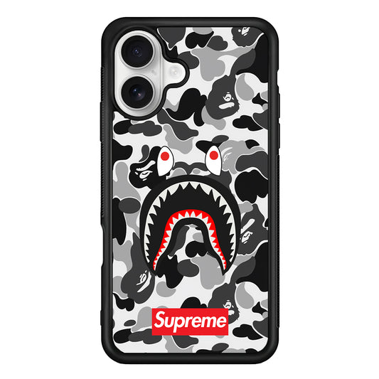 Bape Supreme Black Camo iPhone 16 Plus Case | Slim Rubber Case for iPhone 16 Plus