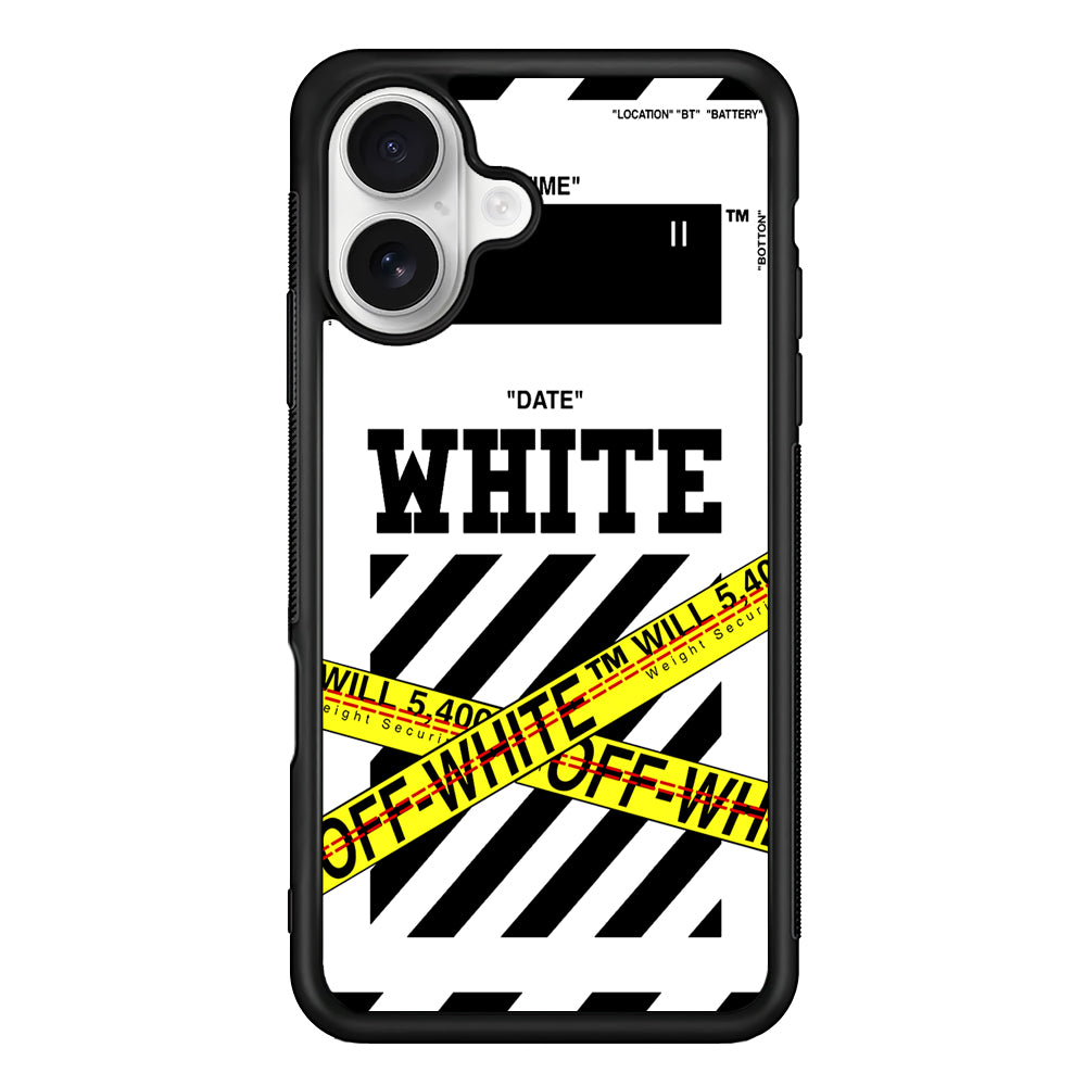 Off White Warning Line iPhone 16 Plus Case | Slim Rubber Case for iPhone 16 Plus