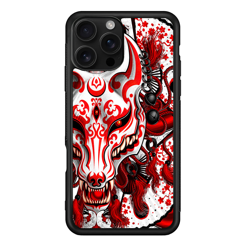 Kitsune Fox Mask Bloody White iPhone 16 Pro Case | Durable Protective Case for iPhone 16 Pro