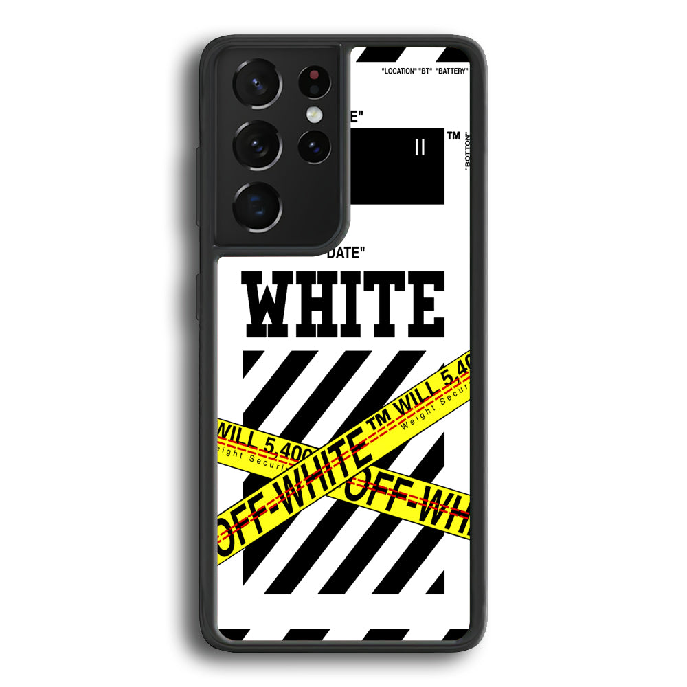Off White Warning Line Samsung Galaxy S24 Ultra Case | Slim Rubber Case for Samsung Galaxy S24 Ultra