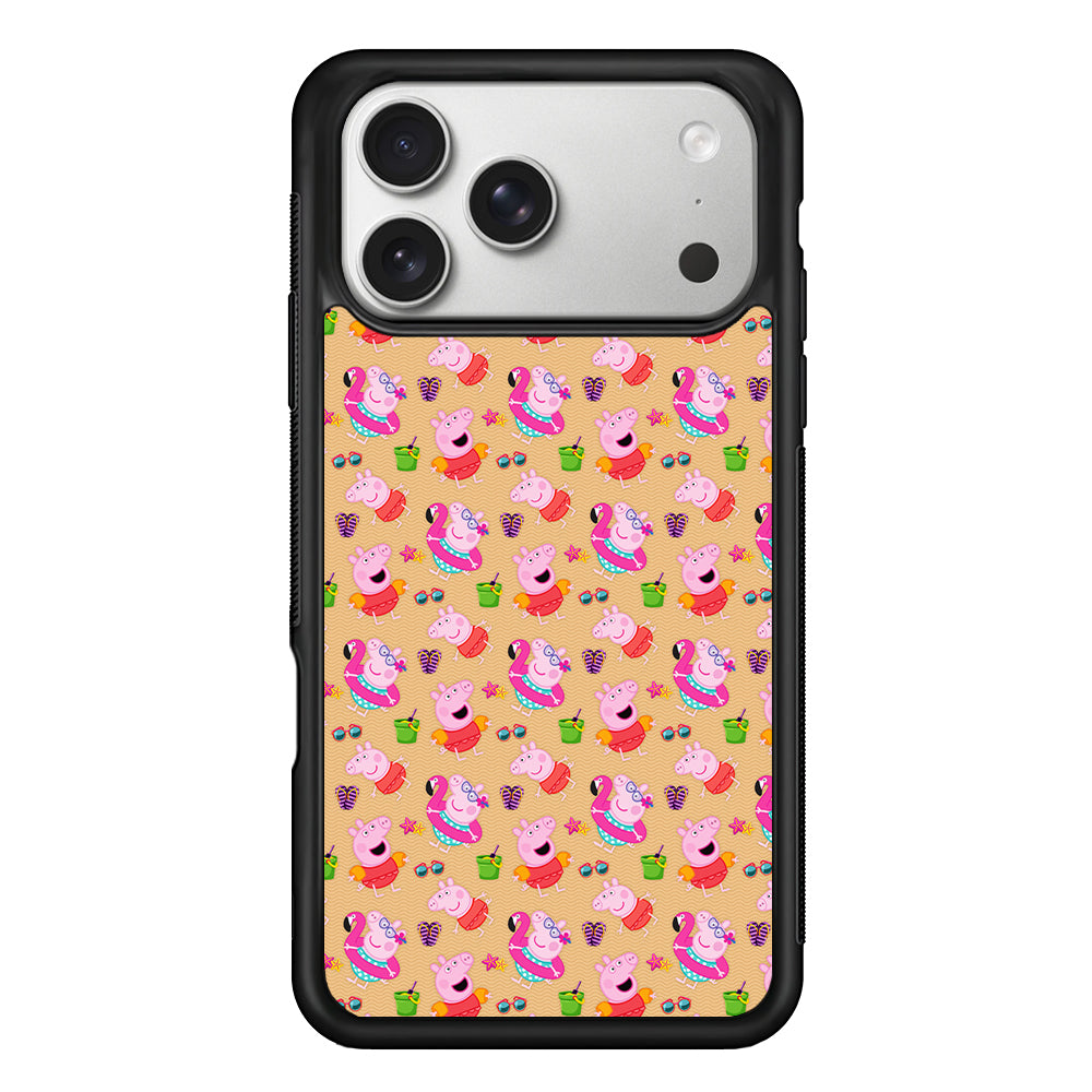 Peppa Pig on The Beach Pattern iPhone 17 Pro Case | Slim Rubber Case for iPhone 17 Pro