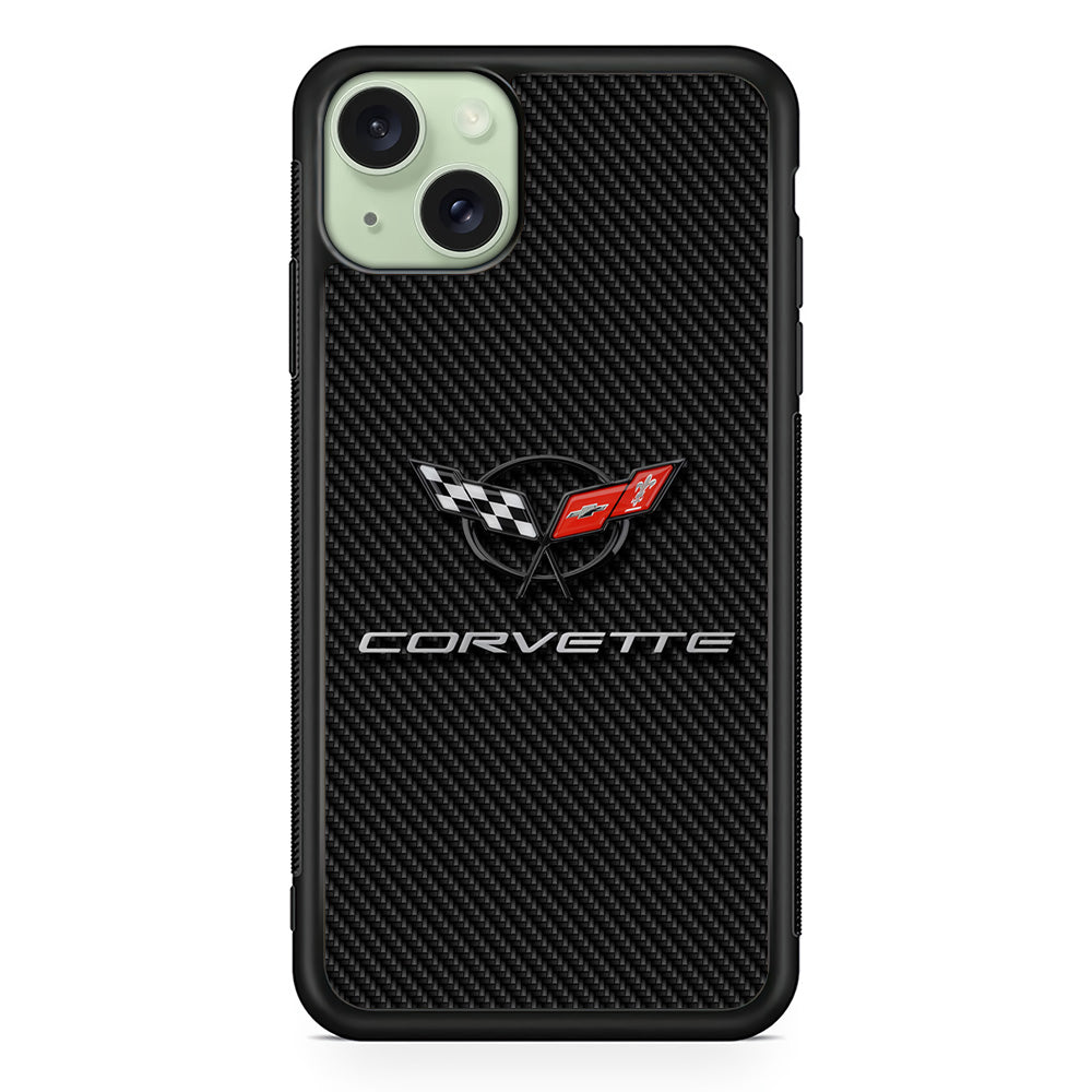 Chevrolet Corvette Logo Carbon iPhone 14 Plus Case | Slim Rubber Case for iPhone 14 Plus