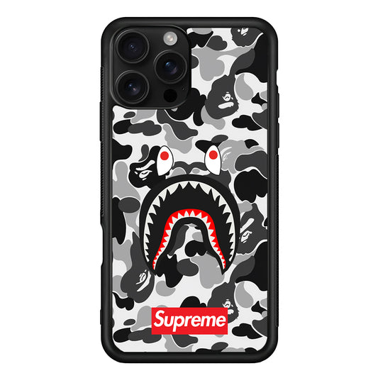 Bape Supreme Black Camo iPhone 16 Pro Case | Slim Rubber Case for iPhone 16 Pro