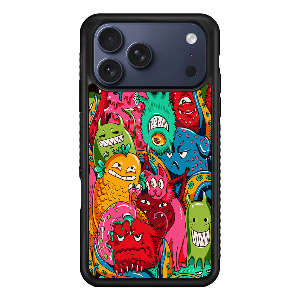 The Cute Monster Gathering Doodle iPhone 17 Pro Max Case | Slim Protective Cover for iPhone 17 Pro Max