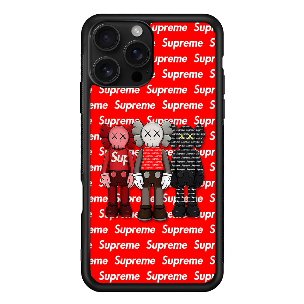 Three Kaws X Supreme Background iPhone 16 Pro Case | Slim Rubber Case for iPhone 16 Pro