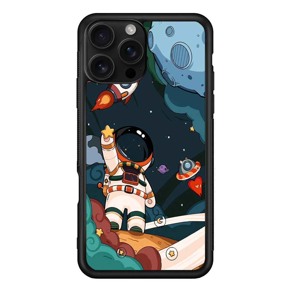Cartoon Astronaut Holding Up a Star iPhone 16 Pro Case | Durable Protective Case for iPhone 16 Pro