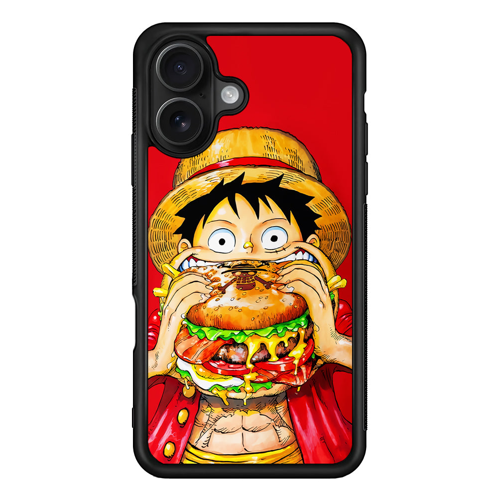 Monkey D Luffy Eating a Burger iPhone 16 Case - Oxvistore