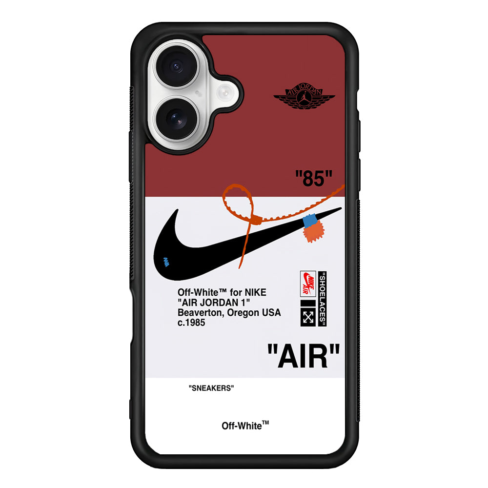 Off White x Nike Air Jordan Red iPhone 16 Plus Case | Slim Rubber Case for iPhone 16 Plus