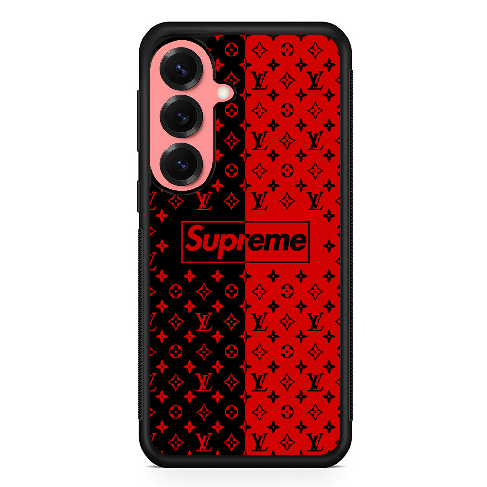 Louis Vuitton X Supreme Red Black Samsung Galaxy S25 Case | Slim Rubber Case for Samsung Galaxy S25