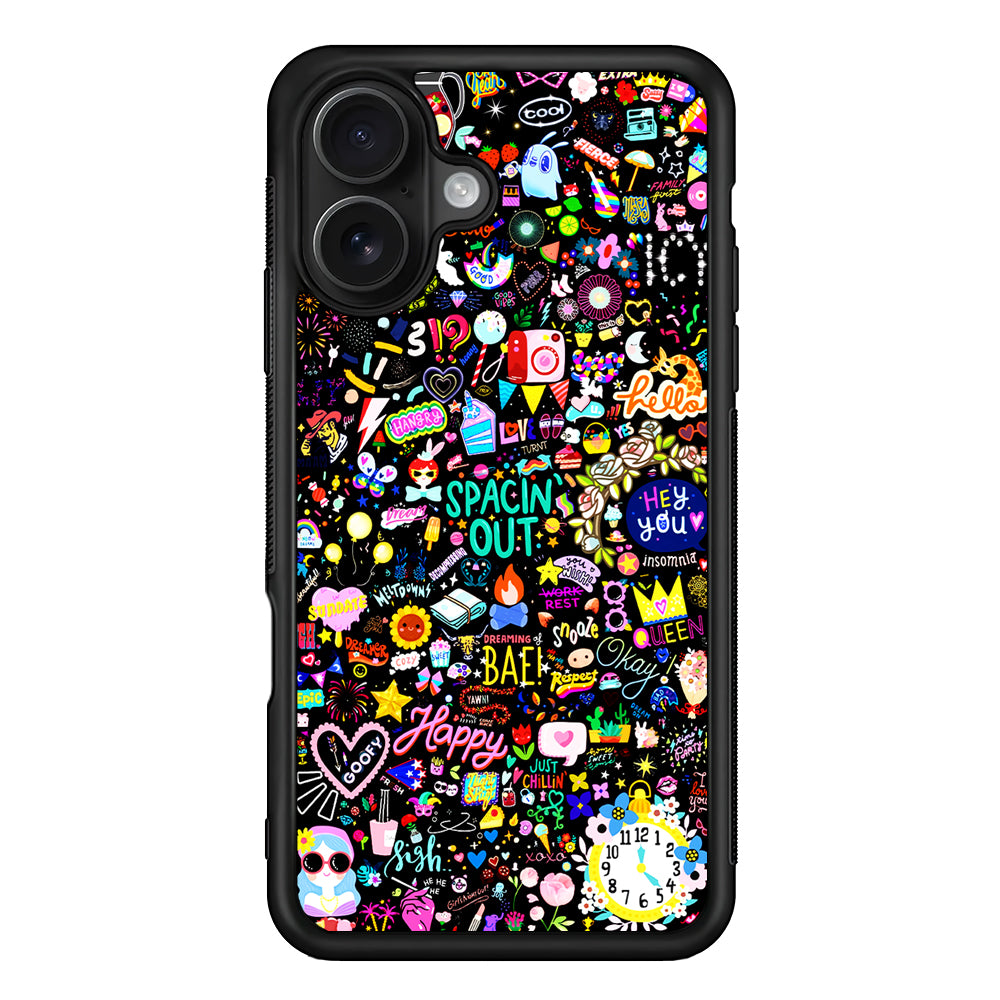 Girly Mixed Doodle iPhone 16 Case - Oxvistore