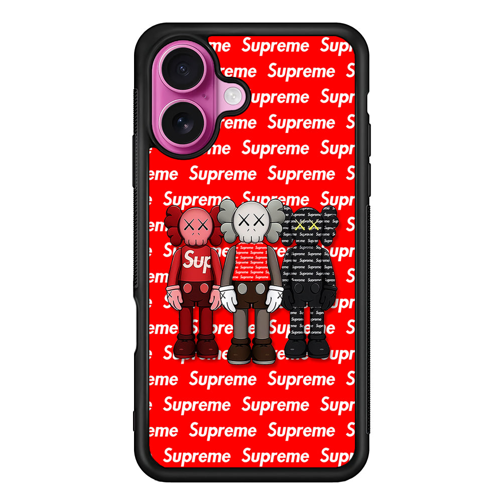 Three Kaws X Supreme Background iPhone 17 Case | Slim Rubber Case for iPhone 17