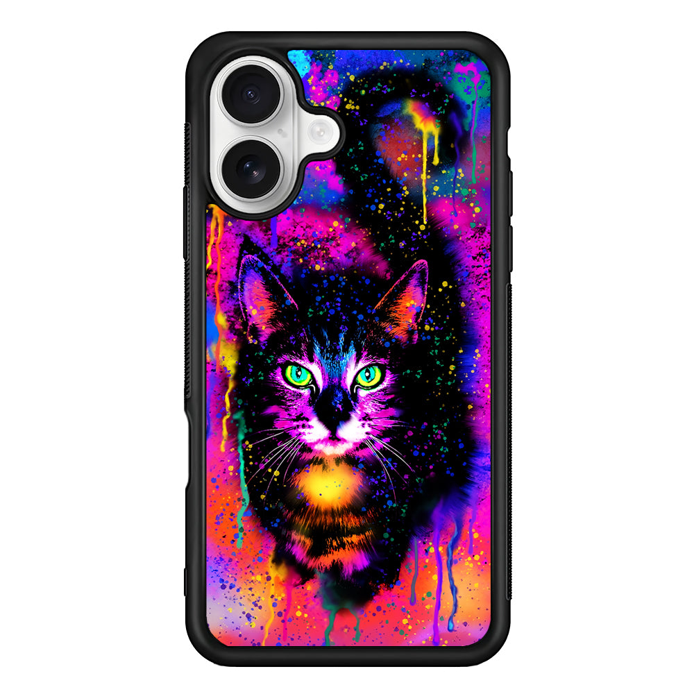 Cute Rainbow Cat Painting iPhone 16 Plus Case | Durable Protective Rubber Cover