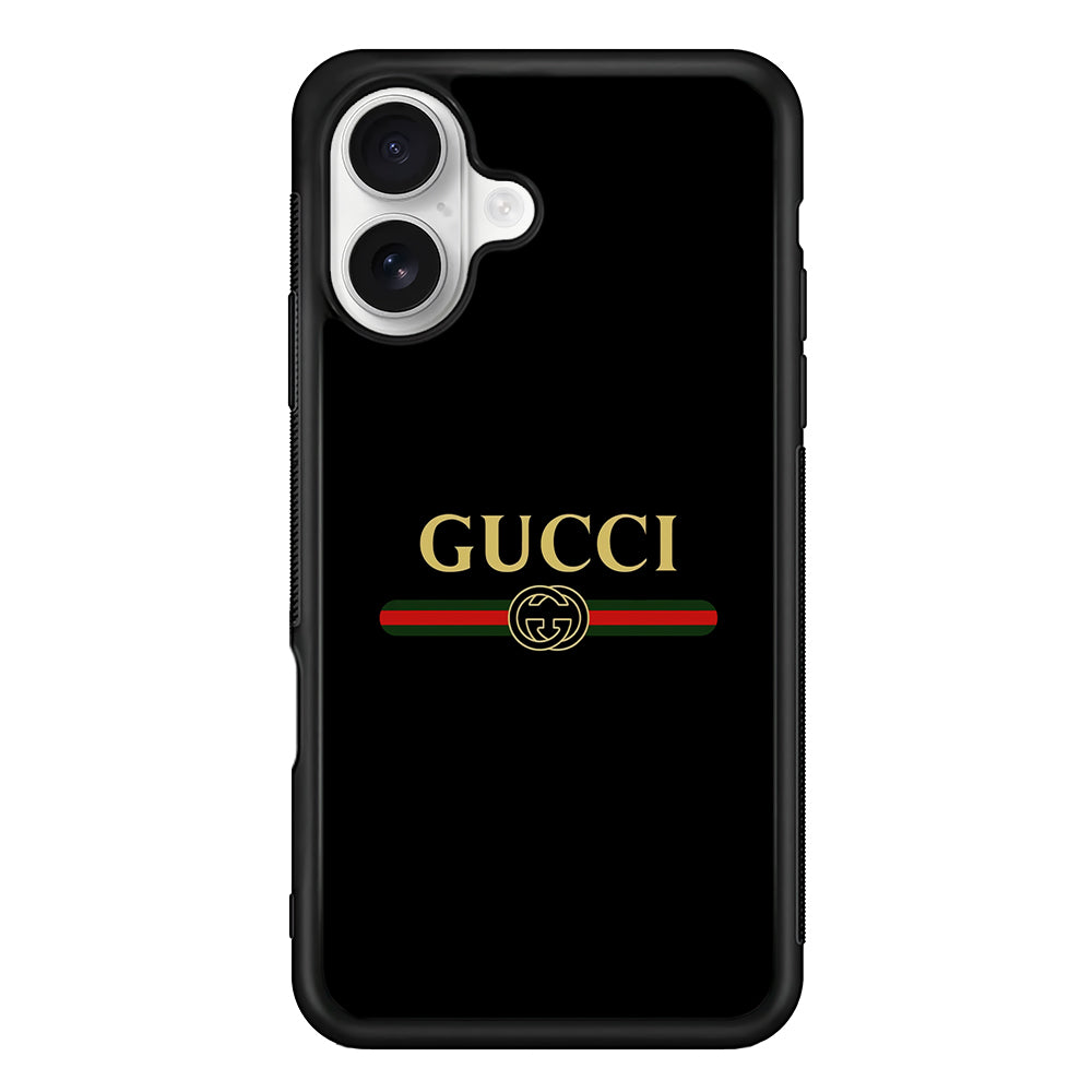Gucci Logo Black iPhone 16 Plus Case | Slim Rubber Case for iPhone 16 Plus