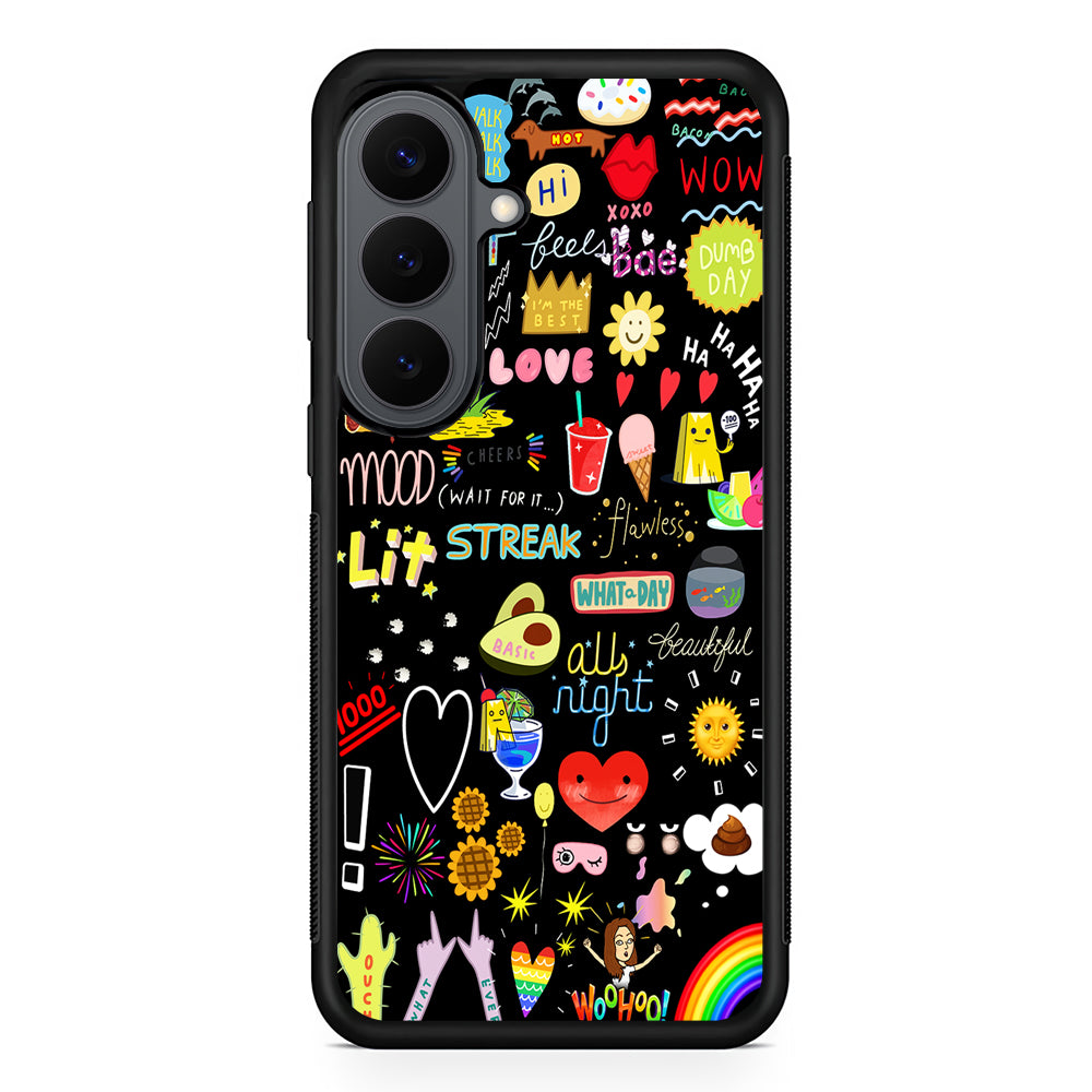 Random Cute Sticker Doodle Dark Samsung Galaxy S26 Plus Case | Slim Rubber Case for Samsung Galaxy S26 Plus