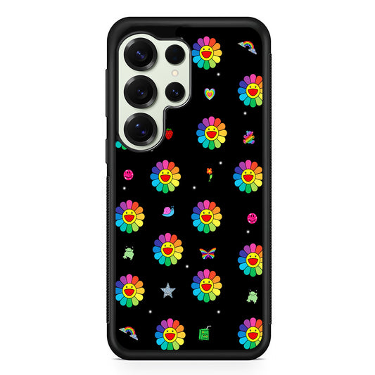 Smile on Rainbow Flower Black Samsung Galaxy S25 Ultra Case | Durable Rubber Case for Samsung Galaxy S25 Ultra