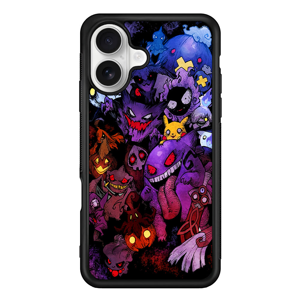 Ghost Type Pokemon Gengar iPhone 16 Plus Case | Durable Protective Rubber Cover