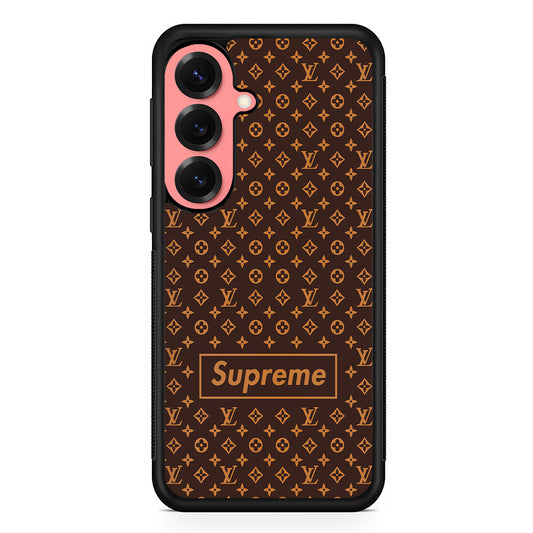 Louis Vuitton X Supreme Brown Background Samsung Galaxy S25 Case | Slim Rubber Case for Samsung Galaxy S25