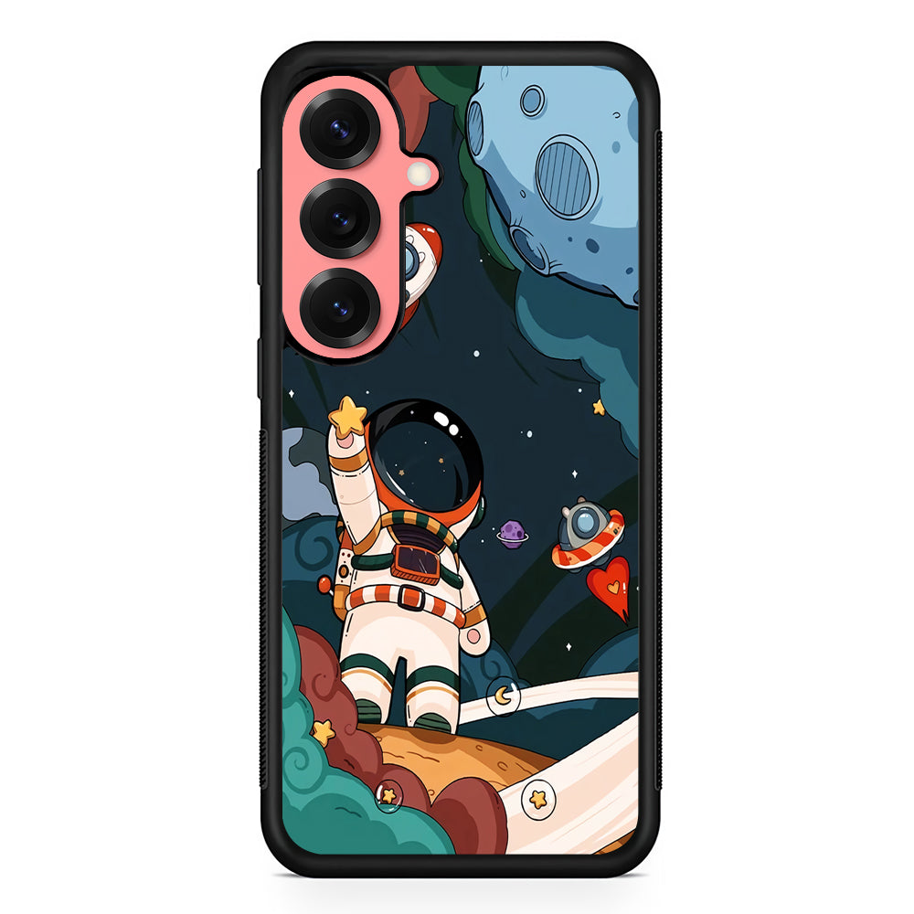 Cartoon Astronaut Holding Up a Star Samsung Galaxy S25 Case | Protective Case for Samsung Galaxy S25