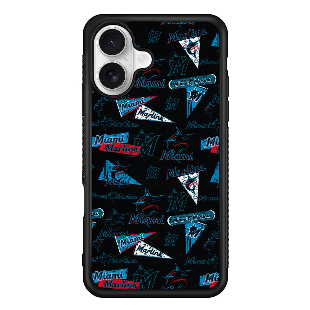 Miami Marlins Pattern iPhone 16 Plus Case | Durable Protective Rubber Cover
