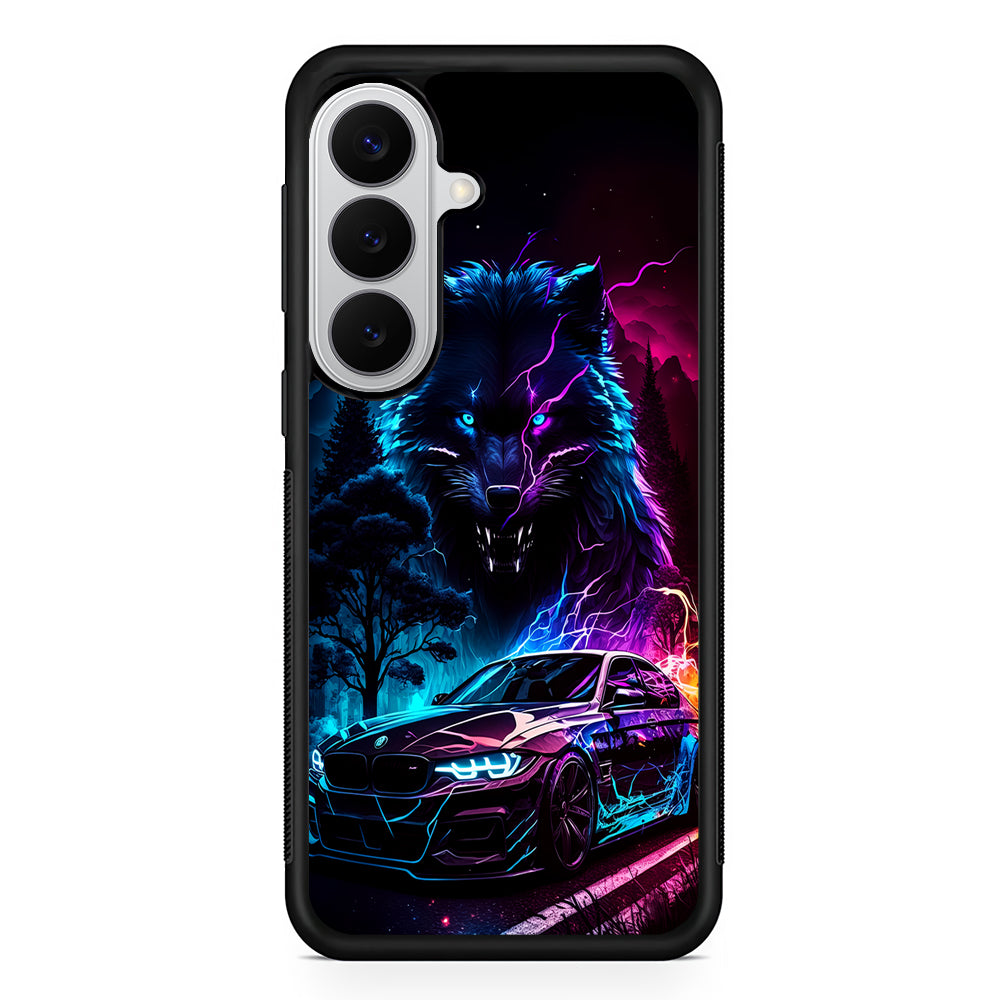 Neon Wolf and Car Northern Samsung Galaxy S26 Case | Protective Rubber Cover