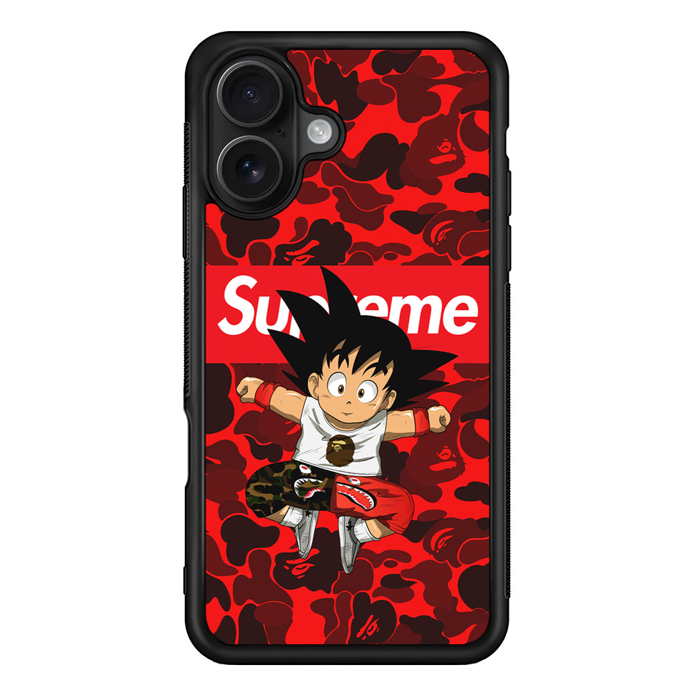 Bape Goku Red Camo Supreme iPhone 16 Case | Slim Rubber Case for iPhone 16