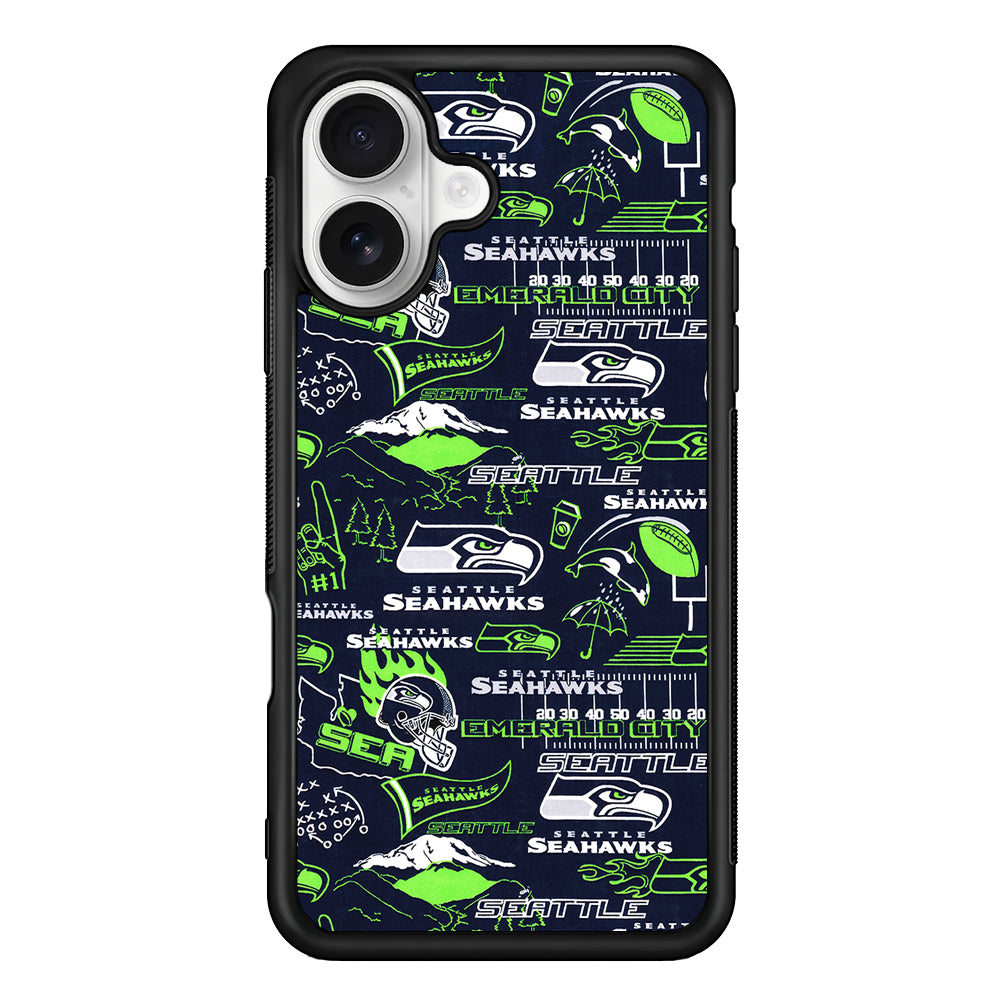 Seattle Seahawks Pattern iPhone 16 Plus Case | Durable Protective Rubber Cover