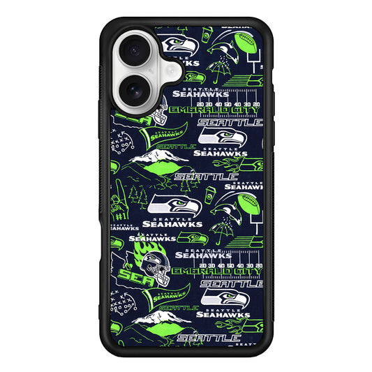 Seattle Seahawks Pattern iPhone 16 Plus Case | Durable Protective Rubber Cover