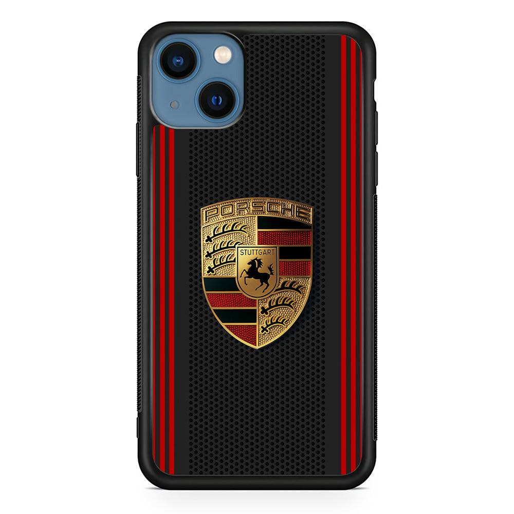 Porsche Gold Emblem iPhone 15 Case | Slim Rubber Case for iPhone 15