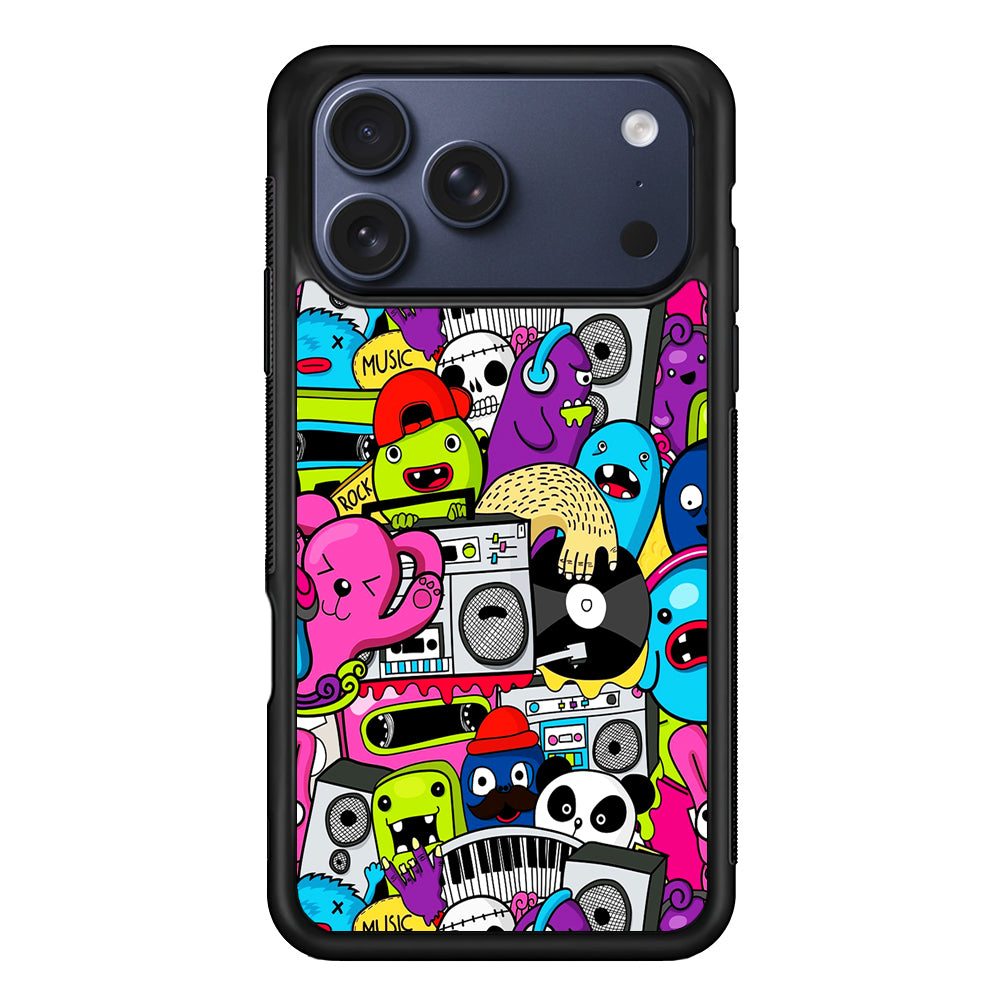 Doodle Monsters Music Pattern iPhone 17 Pro Max Case | Slim Protective Cover for iPhone 17 Pro Max