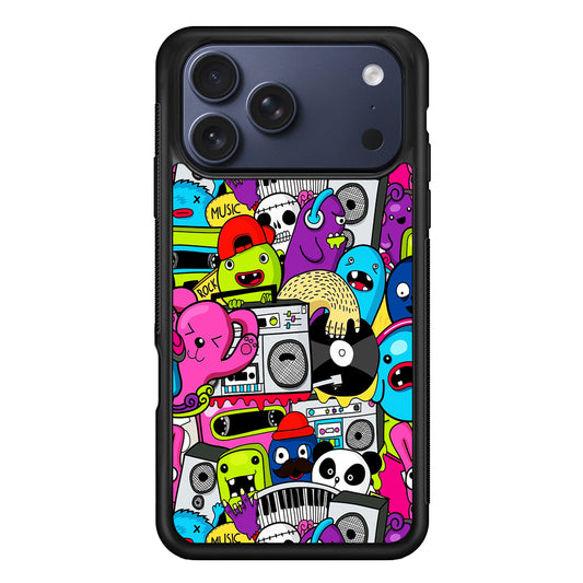 Doodle Monsters Music Pattern iPhone 17 Pro Max Case | Slim Protective Cover for iPhone 17 Pro Max