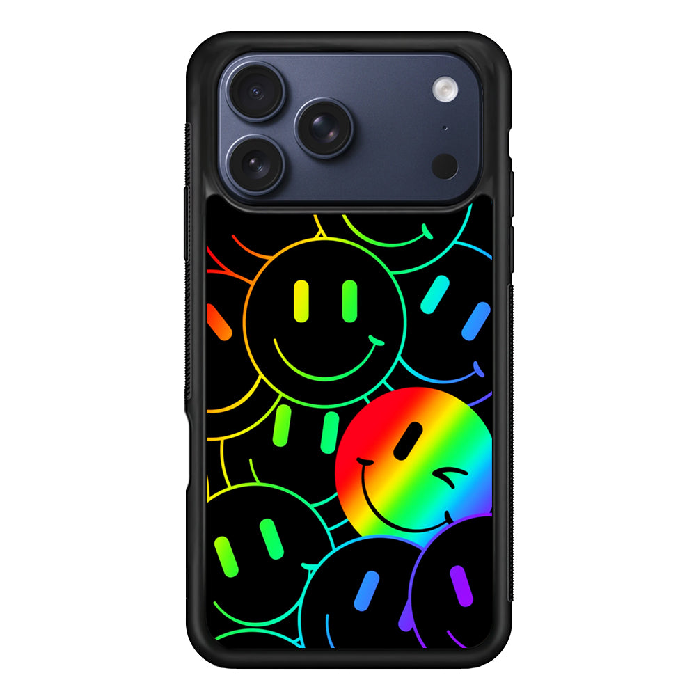 Dark Rainbow Smiley Face iPhone 17 Pro Max Case | Slim Protective Cover for iPhone 17 Pro Max