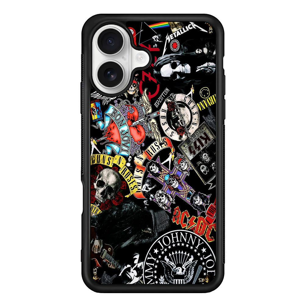 Rock Bands Logo Collage iPhone 16 Plus Case | Durable Protective Rubber Cover
