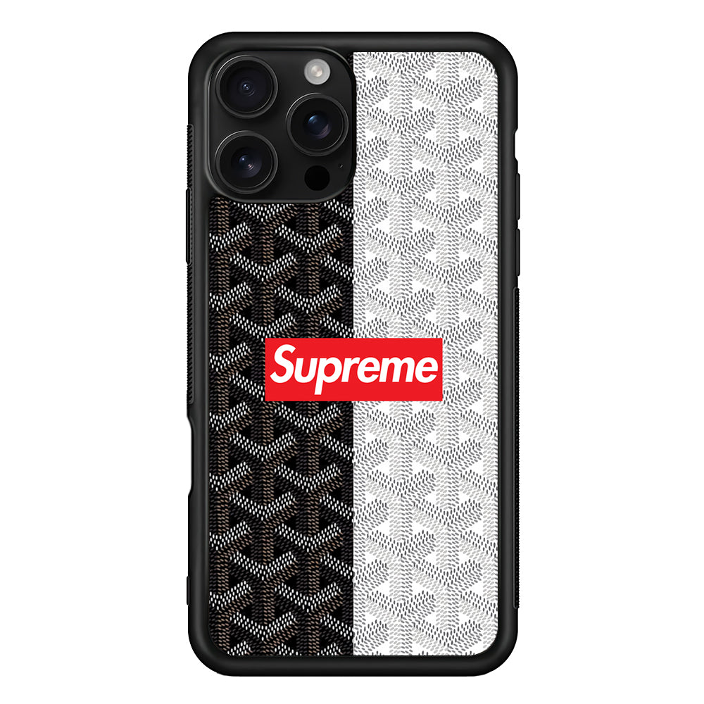 Supreme Black White Pattern iPhone 16 Pro Case | Slim Rubber Case for iPhone 16 Pro
