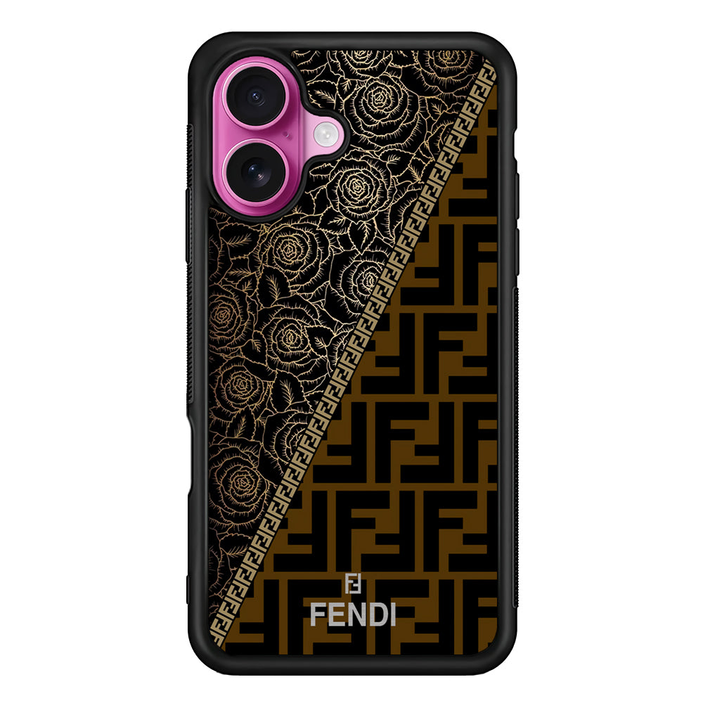 Fendi Slices Black Rose iPhone 17 Case | Slim Rubber Case for iPhone 17