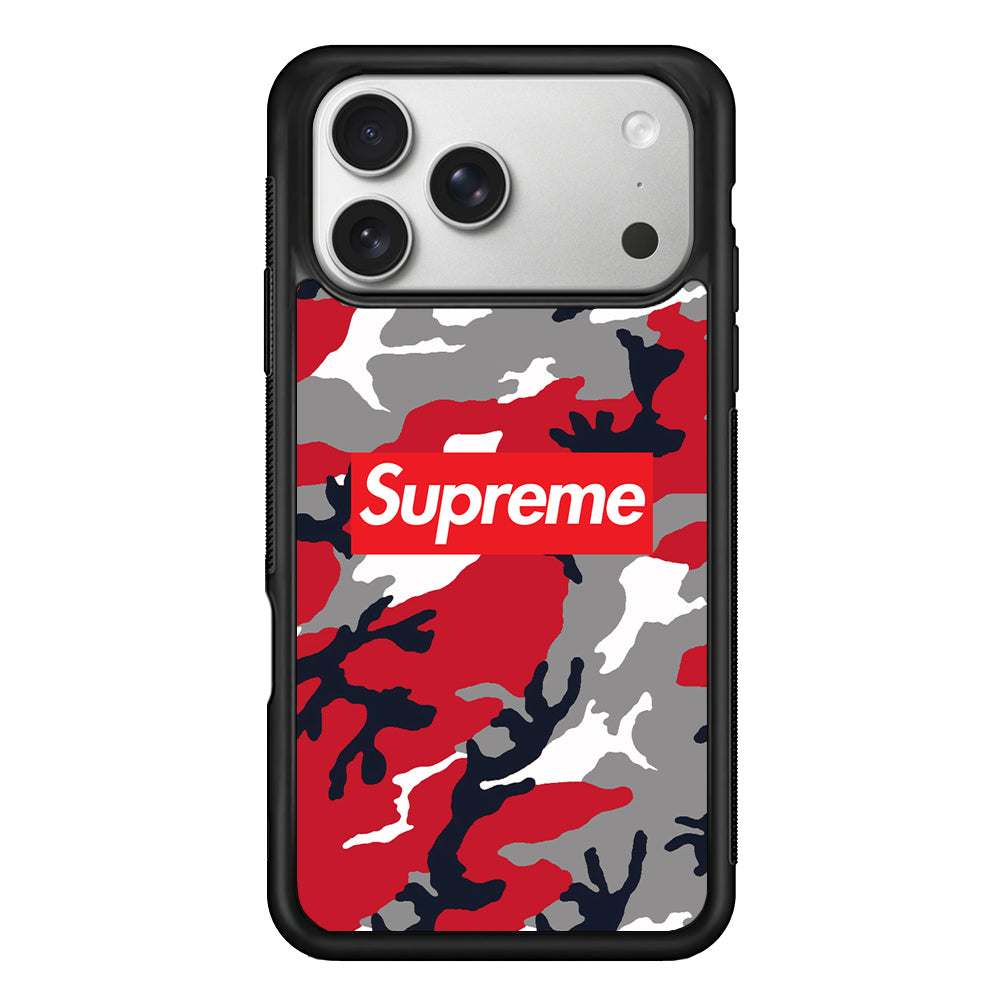 Supreme Camo Red iPhone 17 Pro Case | Slim Rubber Case for iPhone 17 Pro