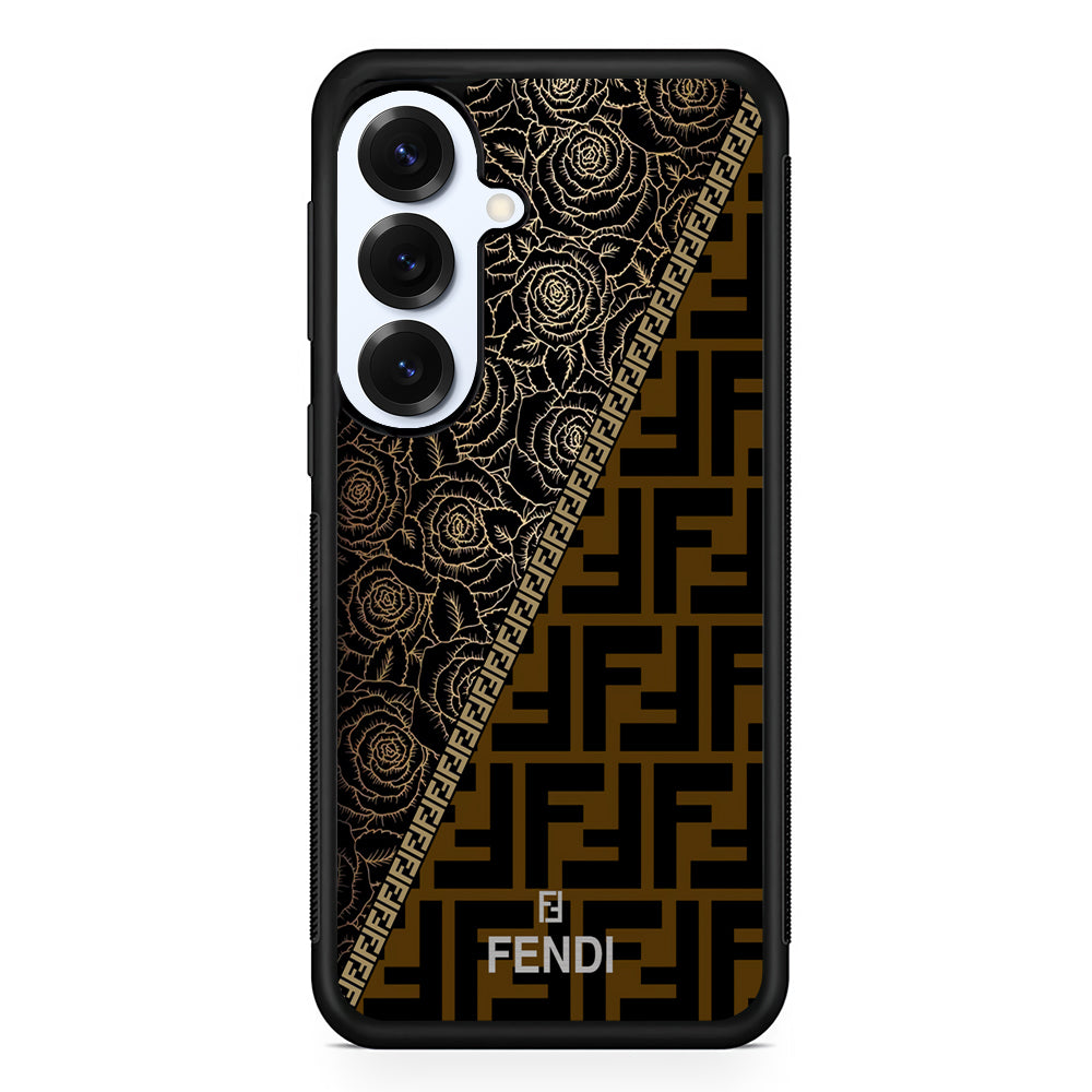 Fendi Slices Black Rose Samsung Galaxy S25 Plus Case | Slim Rubber Case for Samsung Galaxy S25 Plus