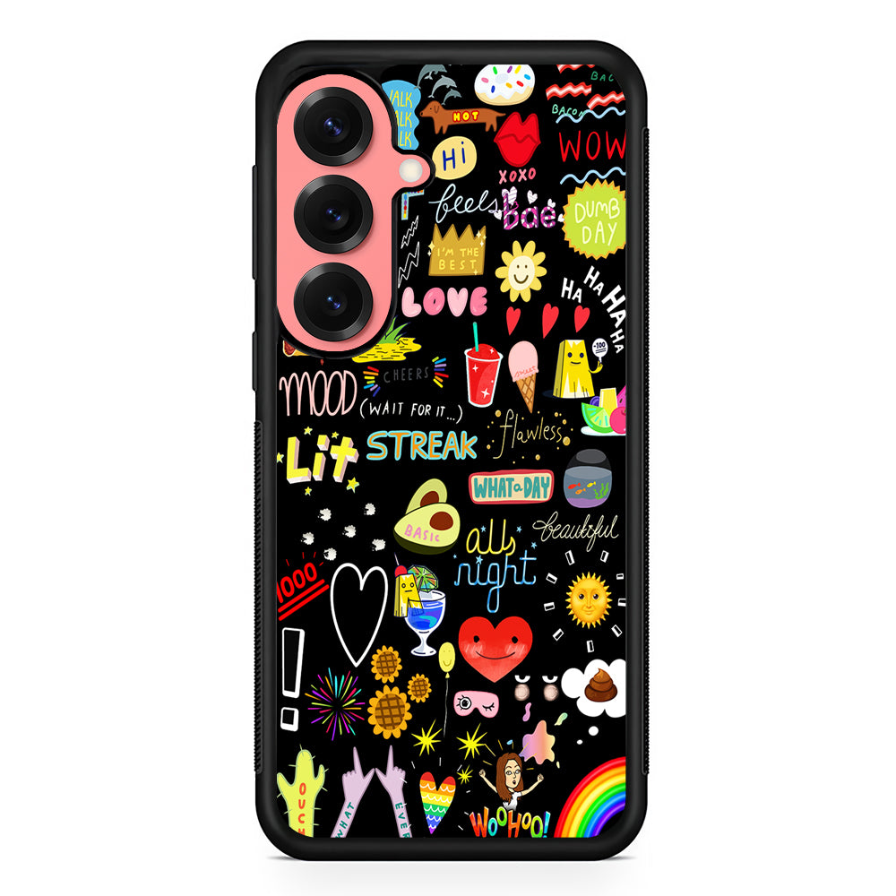 Random Cute Sticker Doodle Dark Samsung Galaxy S25 Case | Protective Case for Samsung Galaxy S25