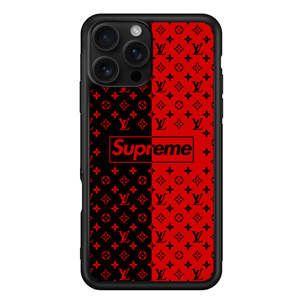 Louis Vuitton X Supreme Red Black iPhone 16 Pro Case | Slim Rubber Case for iPhone 16 Pro