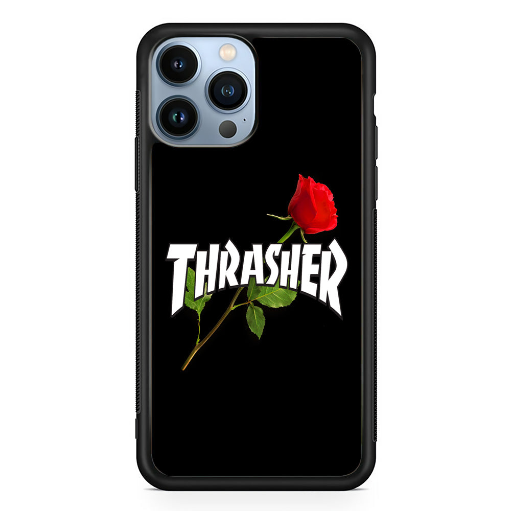 Thrasher Black Rose Flower iPhone 15 Pro Max Case | Slim Rubber Case for iPhone 15 Pro Max